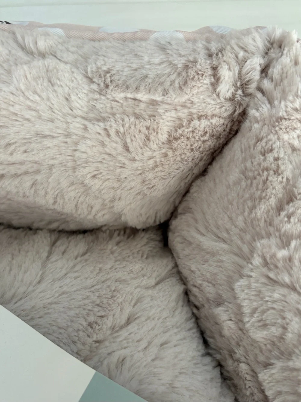 Fringe Studio Plush Hexagon Pet Bed w/Polka Dot Print and Cozy Beige Interior.